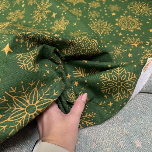 DUCK снежинки золото на зеленом