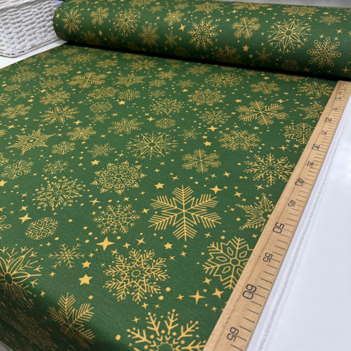 DUCK снежинки золото на зеленом