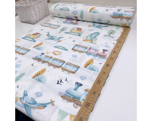 Ранфорс паровозики бирюза