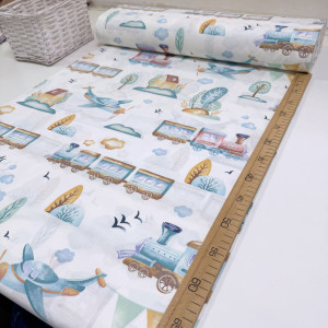 Ранфорс паровозики бирюза