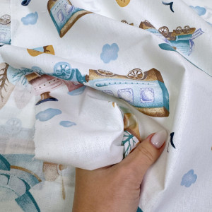 Ранфорс паровозики бирюза