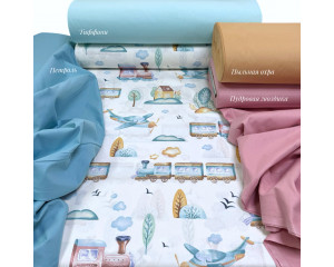 Ранфорс паровозики бирюза