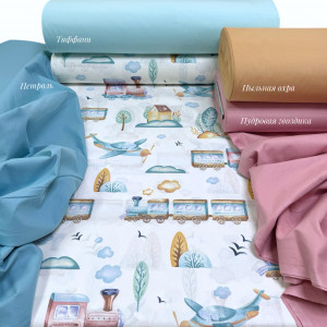 Ранфорс паровозики бирюза