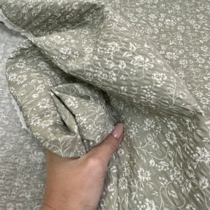 Ранфорс жатый цветочки на оливковом