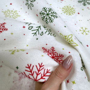Фланель снежинки красно-зелёные