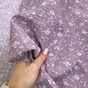 Ранфорс жатый цветочки на сиреневом