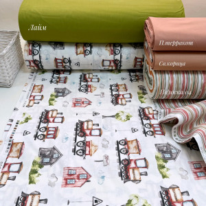 Ранфорс паровозики-домики терракот