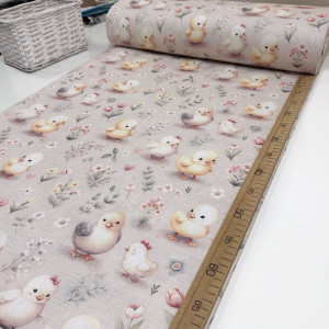 Ранфорс цыплята на серо-бежевом